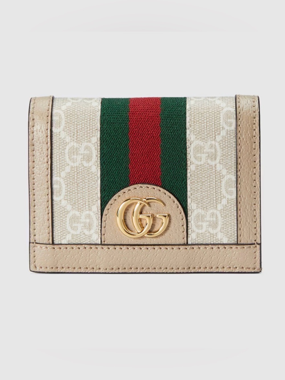 Gucci Beige GG Canvas Wallet with Green-Red Web and Gold Double G